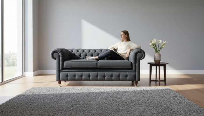 Chesterfield Canapé Revêtement Meubles Banquettes Deux places Canapés Tissu Gris