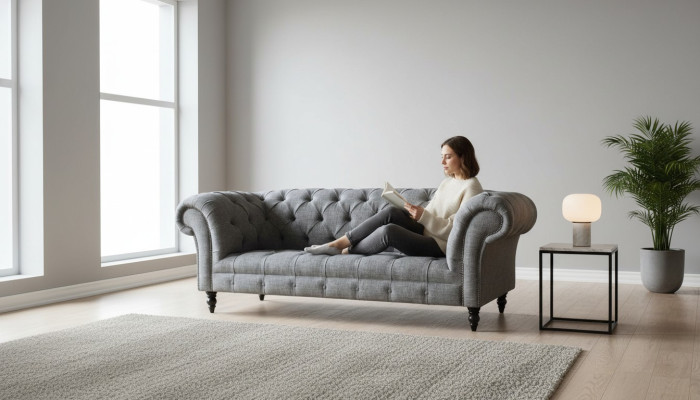 Canapé Chesterfield canapé tissu 3 places Canapé Gris neuf