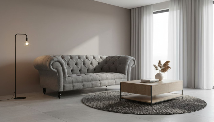 Canapé Chesterfield canapé tissu 3 places Canapé Gris neuf