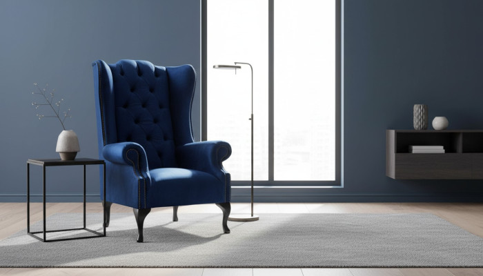 Fauteuil à ailes Chesterfield Canapé Sofa Revêtement 1 place Fauteuil Tissu Bleu