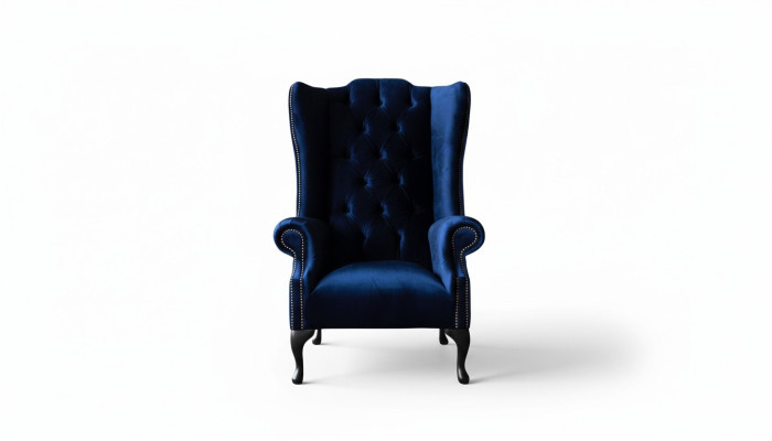Fauteuil à ailes Chesterfield Canapé Sofa Revêtement 1 place Fauteuil Tissu Bleu