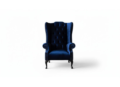 Fauteuil à ailes Chesterfield Canapé Sofa Revêtement 1 place Fauteuil Tissu Bleu