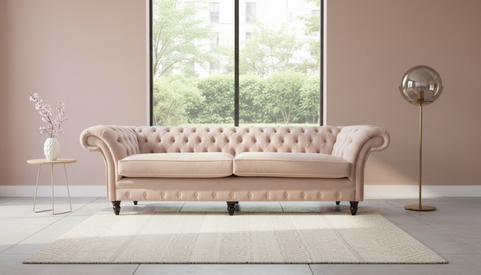 Canapé design 4 places Chesterfield moderne rose Tissu de siège rembourré Sofas Textile en tissu