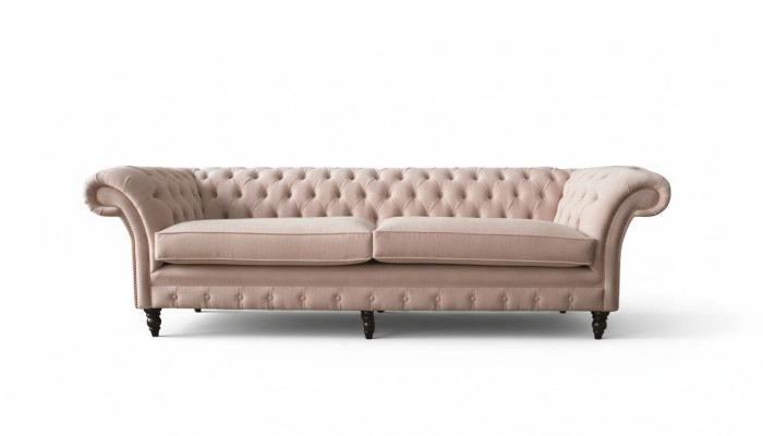 Canapé design 4 places Chesterfield moderne rose Tissu de siège rembourré Sofas Textile en tissu
