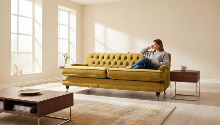 Canapé Chesterfield 3 places Tissu en tissu élégant Canapés