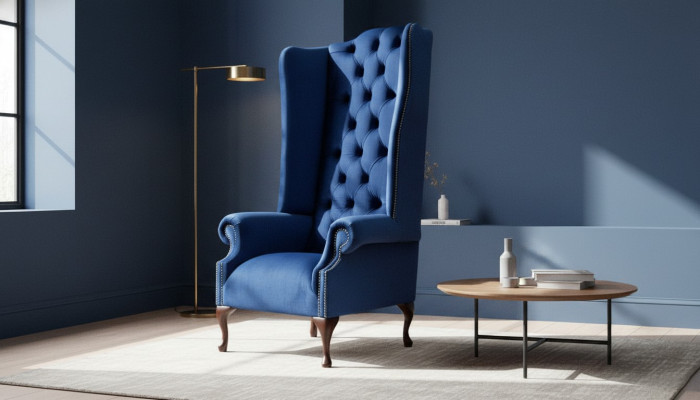 Fauteuil Chesterfield Canapé Textile Salon Rembourrage Bleu Luxe Fauteuil à Oreilles