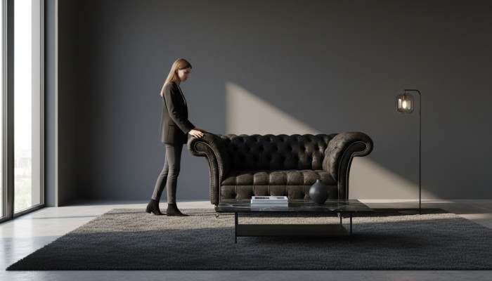 Fauteuil Chesterfield Design Canapé Tissu en Textile Noir Lounge