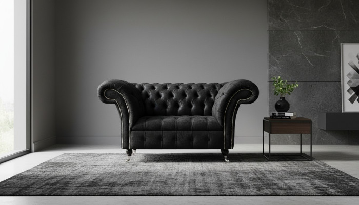 Fauteuil Chesterfield Design Canapé Tissu en Textile Noir Lounge