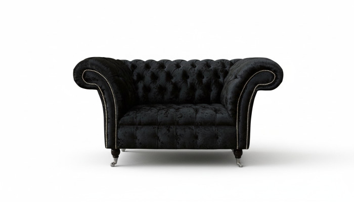 Fauteuil Chesterfield Design Canapé Tissu en Textile Noir Lounge