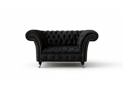 Fauteuil Chesterfield Design Canapé Tissu en Textile Noir Lounge