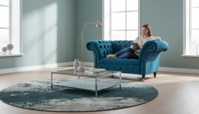 Chesterfield Fauteuil Design Canapé Canapé bleu Revêtement Tissu Meubles