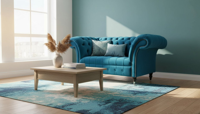 Chesterfield Fauteuil Design Canapé Canapé bleu Revêtement Tissu Meubles