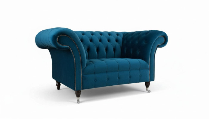 Chesterfield Fauteuil Design Canapé Canapé bleu Revêtement Tissu Meubles