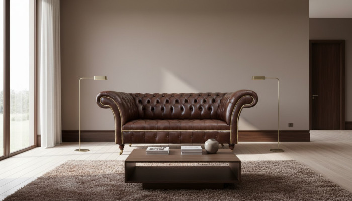 Canapé 2 places rembourré Chesterfield neuf