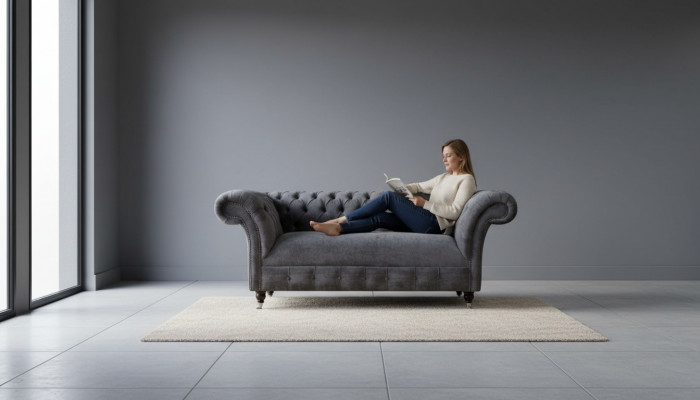 Canapé Chesterfield 2 places en tissu d'ameublement Design Luxe Canapés Textiles