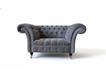 Canapé Chesterfield 1,5 places en tissu gris de conception d'ameublement.