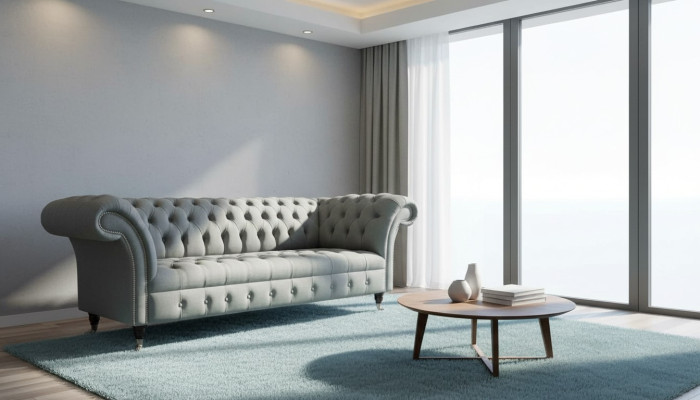 Canapé 3 places en tissu moderne de luxe gris Chesterfield Trois places nouveau