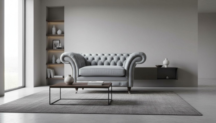 Chesterfield Fauteuil Tissu Canapé Tissu Canapés Canapés Salon Gris