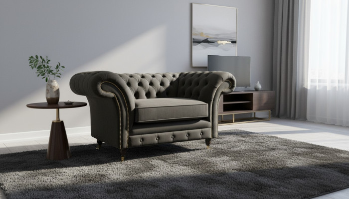 Chesterfield Fauteuil Lounge Canapé Noir Canapé Tissu Moderne Nouveau
