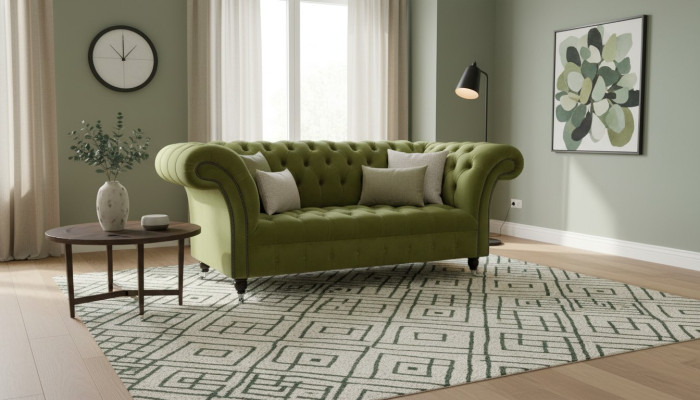 Canapé 2 places Canapé rembourré en tissu vert Chesterfield neuf
