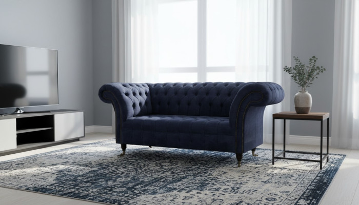Canapé Chesterfield design 2 places revêtement bleu canapés neufs