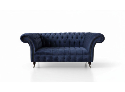 Canapé Chesterfield design 2 places revêtement bleu canapés neufs