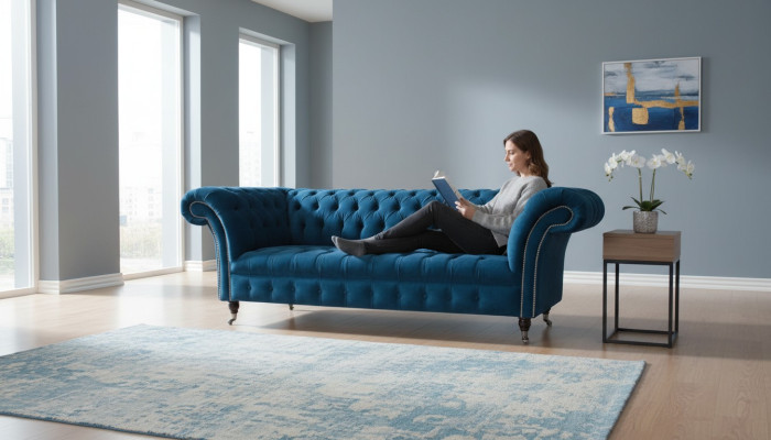Canapé trois places, canapé en tissu Chesterfield design, canapés, canapé en textile