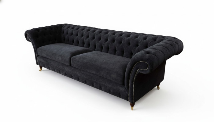 Canapé 3 places rembourré en noir, design de meuble de salon.