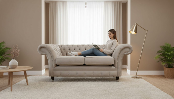 Tissu d'ameublement en textile Chesterfield Canapé Design Canapé de Luxe Tissus Canapés 2 Places