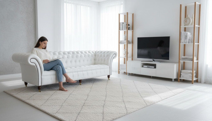 Canapé Chesterfield Design Luxe Blanc Textile Canapé 4 Places Tissu Quatre Places