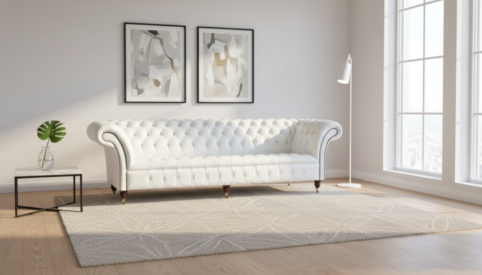 Canapé Chesterfield Design Luxe Blanc Textile Canapé 4 Places Tissu Quatre Places