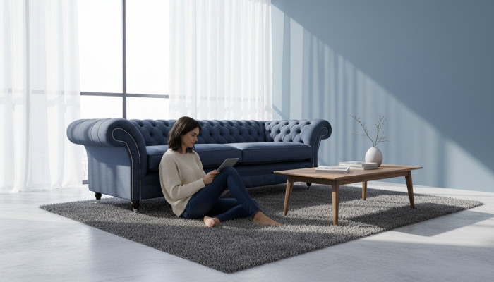 Canapé design 4 places Canapé Tissu Bleu Chesterfield neuf