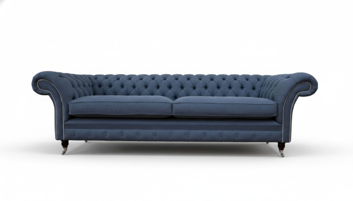 Canapé design 4 places Canapé Tissu Bleu Chesterfield neuf