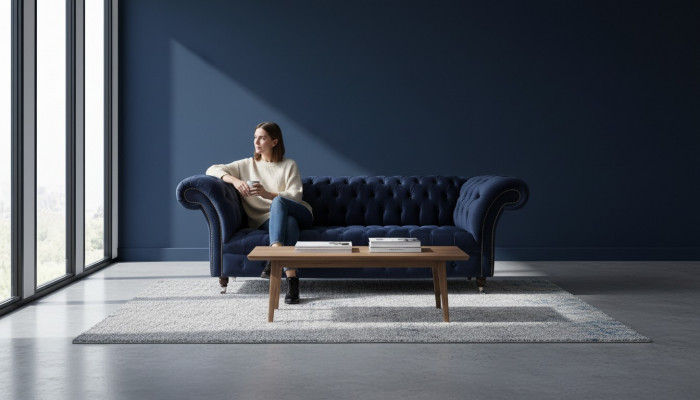 Canapé de luxe Trois places Tissu bleu Style Textile Canapé Canapés Meubles
