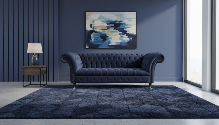 Canapé de luxe Trois places Tissu bleu Style Textile Canapé Canapés Meubles