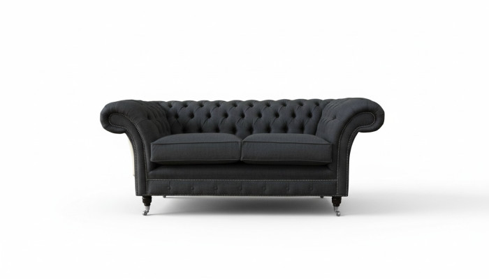 Divan Chesterfield 2 places Tissu Gris Neuf Textile