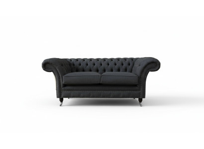 Divan Chesterfield 2 places Tissu Gris Neuf Textile