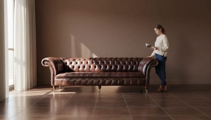 Canapé Chesterfield Canapé Tissu Siège Canapés en Cuir Marron Designer