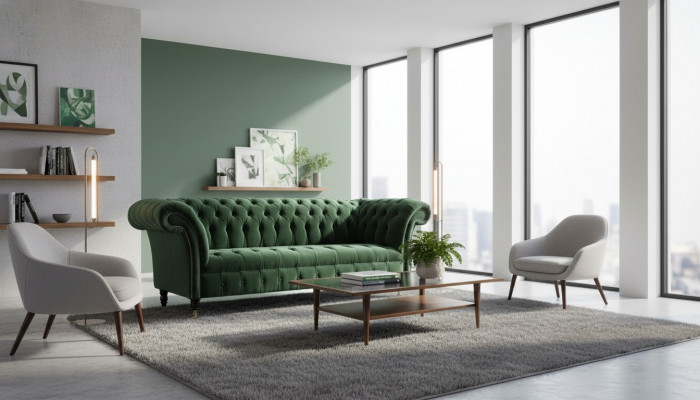Canapé design 3 places Chesterfield rembourré en tissu pour salon