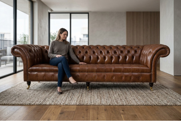 Canapé 4 places de luxe Chesterfield en cuir marron Design de style moderne