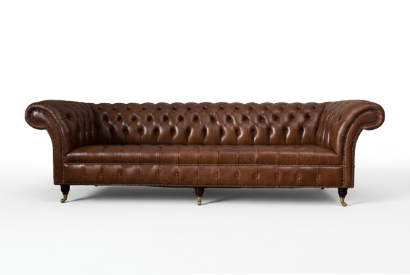 Canapé 4 places de luxe Chesterfield en cuir marron Design de style moderne