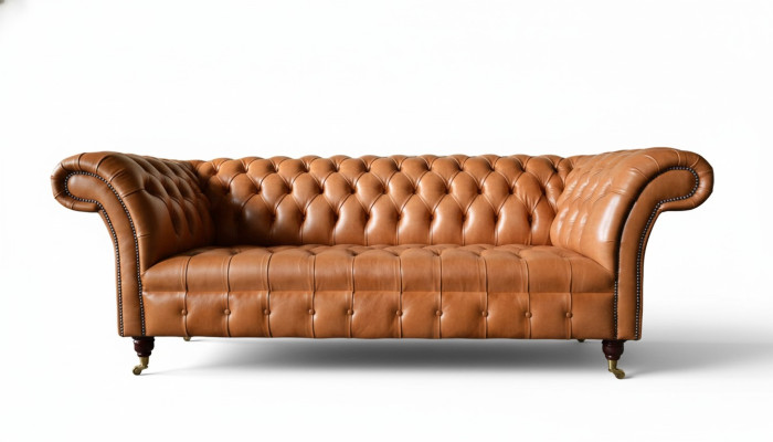 Canapé 3 places Moderne Chesterfield Canapés Canapés Revêtement en tissu Marron neuf