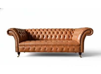 Canapé 3 places Moderne Chesterfield Canapés Canapés Revêtement en tissu Marron neuf