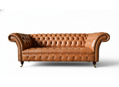 Canapé 3 places Moderne Chesterfield Canapés Canapés Revêtement en tissu Marron neuf