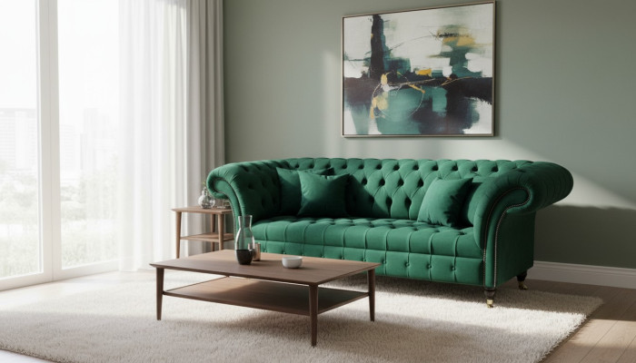 Canapé 3 places de luxe 3 places Sofas modernes Tissu vert Chesterfield