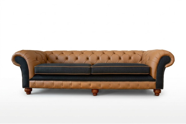 Élégant canapé de salon 4 places en tissu Chesterfield en cuir textile neuf