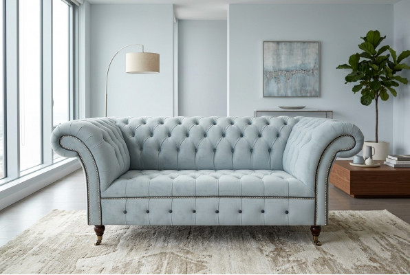 Canapé Chesterfield Deux Places Gris en Cuir.getContentPane()Sofas.