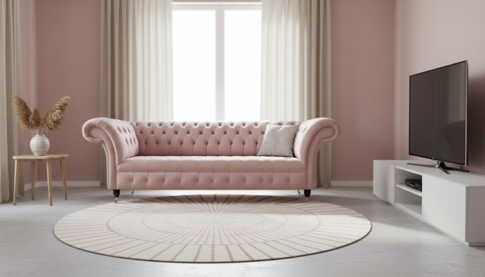 Chesterfield Canapés Design Rose 3 Places Revêtement Tissu Textile