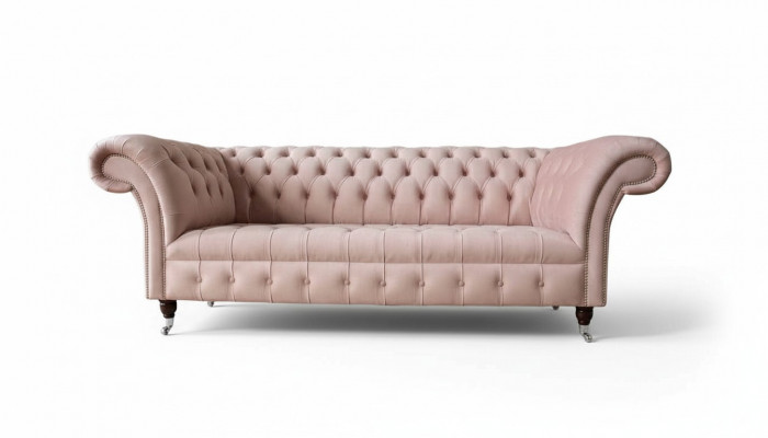 Chesterfield Canapés Design Rose 3 Places Revêtement Tissu Textile