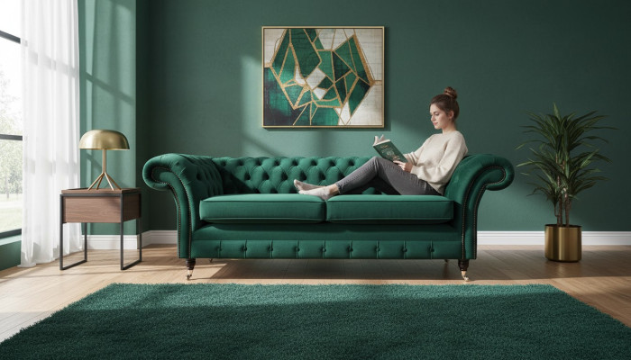 Canapé 3 places Vert Canapé Style Luxe Design de salon Chesterfield neuf